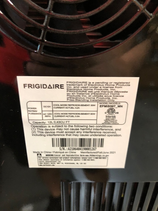 Photo 3 of FRIGIDAIRE EFMIS567_AMZ 18 Can OR 4 Wine Bottle Retro Beverage Fridge, Temperature Control, Thermoelectric, FreonFree, Stainless