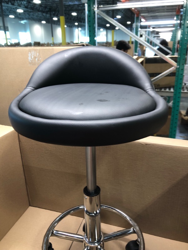 Photo 3 of Leather Round Rolling Stool with Back Rest Height Adjustable Swivel Drafting Work SPA Task Chair with Wheels Black