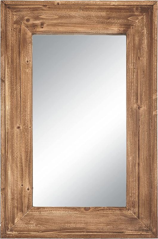 Photo 1 of 36 x 24 inches Wall Mounted Decorative Mirror, Rustic Wood Framed Rectangular Hanging Mirror