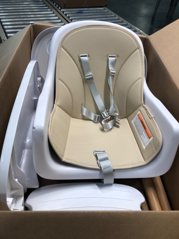 Photo 2 of Wooden High Chair,Baby High Chair with Adjustable Legs & Dishwasher Safe Tray, Made of Sleek Hardwood & Premium Leatherette, White