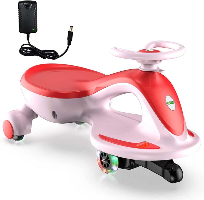 Photo 1 of Electric Wiggle Car Ride On Toy, ANPABO 2 in 1 Wiggle Car with Rechargable Battery and Pedal, Anti-Rollover Wheels with Colorful Lights, Swing Car for Toddlers and Kids Age 3 Year up Pink/Red