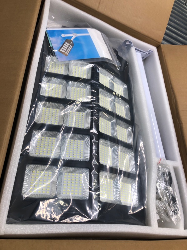 Photo 2 of A-ZONE 1000W Solar Street Lights Outdoor, Waterproof High Brightness Dusk to Dawn LED Lamp, with Motion Sensor and Remote Control, for Parking Lot, Yard, Garden, Patio, Stadium, Piazza, Pack of 2 1000W-2 PACK(STADIUM ETC.)
