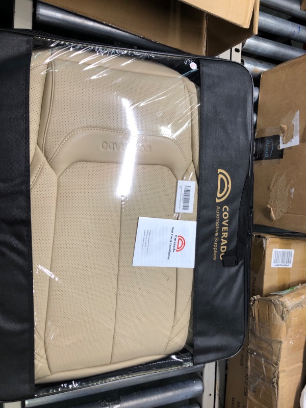 Photo 1 of Coverado Front and Rear Seat Covers 5 Pieces, Waterproof Nappa Leather Car Seat Protectors Full Set, Universal Auto Interior Fit for Most Sedans SUV Pick-up Truck, Beige Beige FullSet