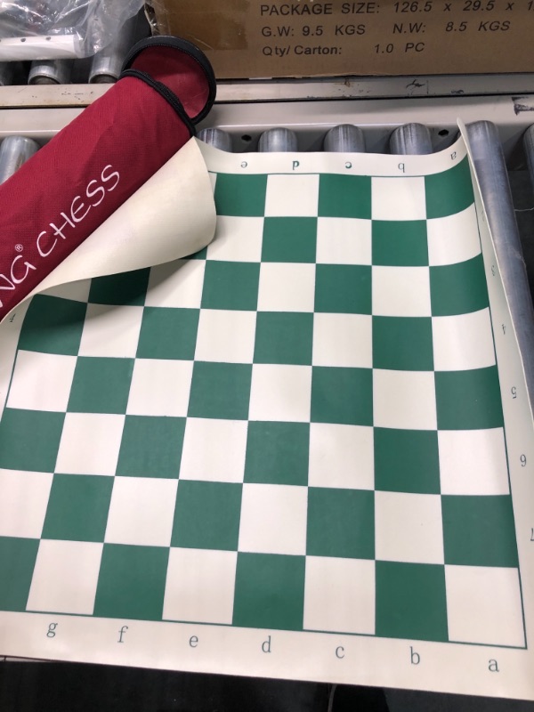 Photo 3 of Tournament Travel Chess Sets Roll Up Chess Board Carrying Tube with Shoulder Strap Portable Beginner Chess Set - Green 20 x 20 Inch