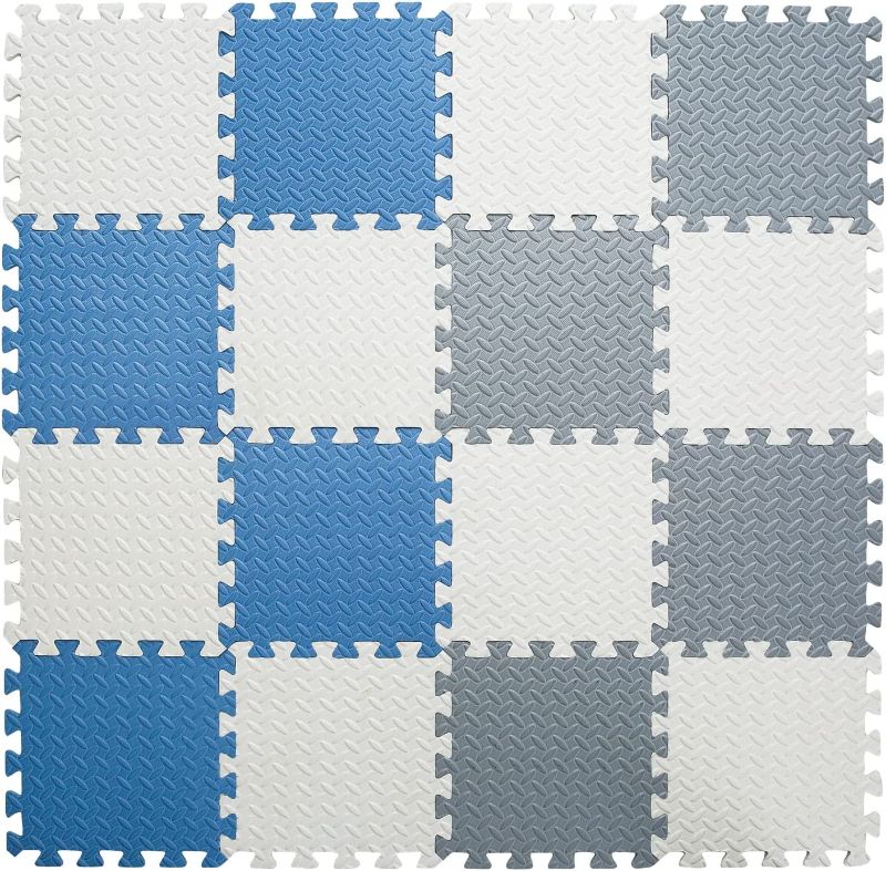 Photo 1 of Foam Floor Mats for Kids, 12 x 12 Inch EVA Foam Play Mat, 0.4 Inch Thick Square Floor Mat, Interlocking Floor Mats Rubber Play Mat for Toddlers(White/Gray/Gray Blue)