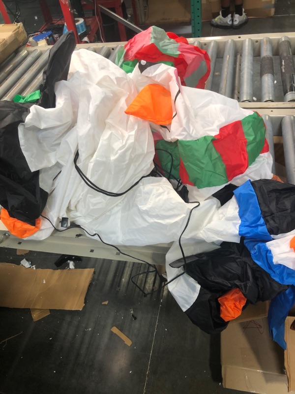 Photo 1 of 6 FT Christmas Inflatable Snowman with 3 Penguins, Outdoor Xmas Blow Up Snowman w/Bright Lights, Built-in Sand Bag