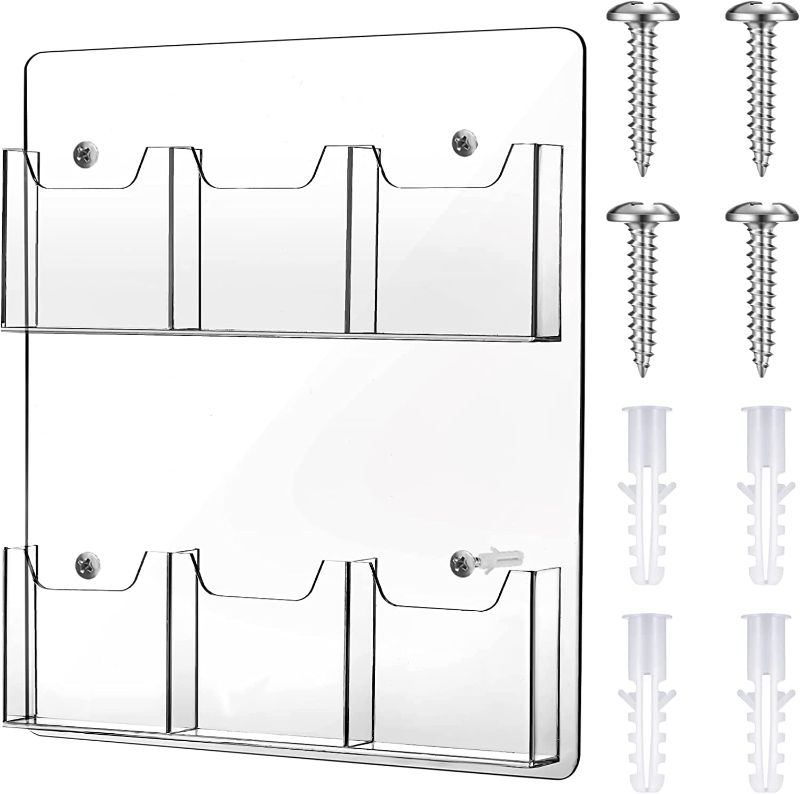 Photo 1 of Acrylic Brochure Pamphlet Holder Brochure Display Stand Business Tri Fold Brochure Multi Slot Holder Rack Wall Mount Clear Pocket Space Saver for Flyer Literature Menu Advertise (6 Pockets)