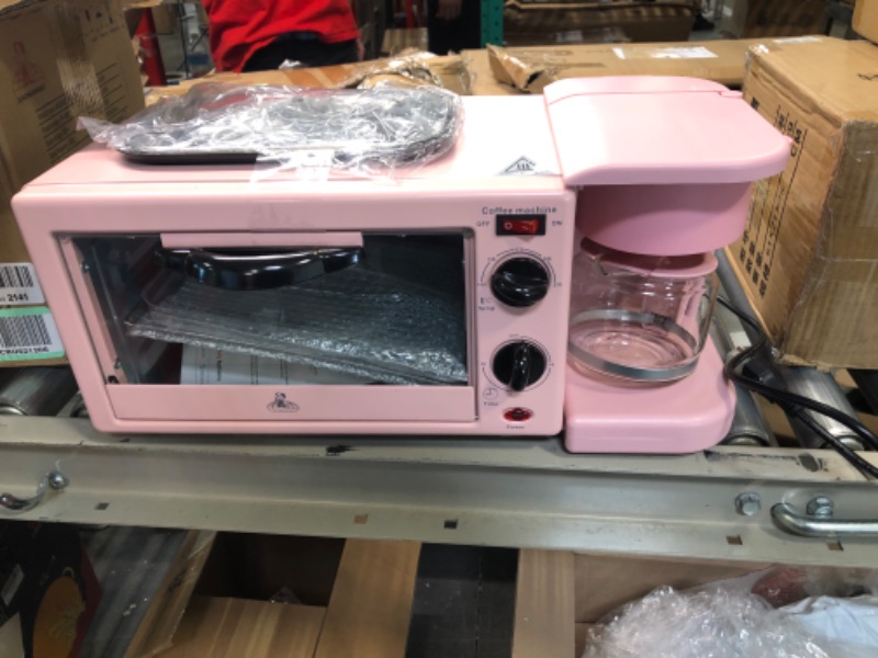 Photo 2 of 3 in 1 Breakfast Maker Station Toaster Oven with 30-Min Timer, Heat Selector Mode, 4-Cup Coffeemaker, Griddle, Toaster Oven, pink