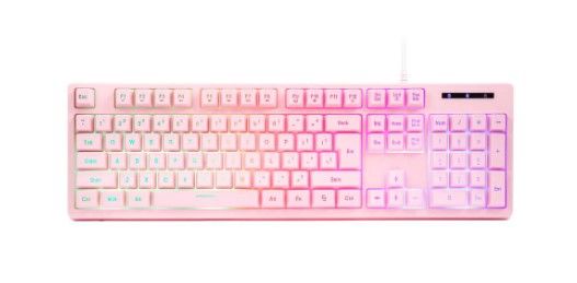 Photo 1 of HUO JI CQ104 Wired Gaming Keyboard, LED Backlit, Ergonomic Design, Water-Resistant, Quiet Click, USB Connection, for PC/Laptop (Pink)
