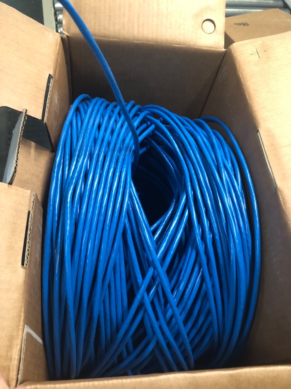 Photo 2 of Cat6 Plenum (CMP) 1000ft Cable, 23AWG | 100% Solid Bare Copper | 550MHz | Unshielded Twisted Pair (UTP) Bulk Ethernet Cable, Available in 10 Colors Blue