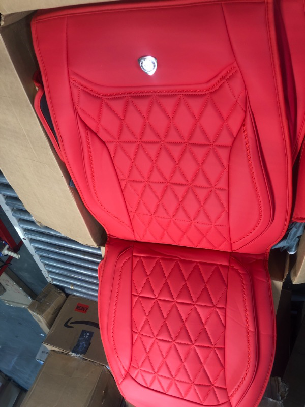 Photo 1 of YJZT01 Red Leather Car Seat Covers Comfortable Car seat Cover Full Covered, 5-Seater Full Set Universal Type Suitable for Most Car SUV (Red)