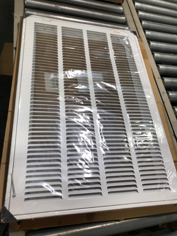 Photo 2 of 16" X 25" Steel Return Air Filter Grille for 1" Filter - Easy Plastic Tabs for Removable Face/Door - HVAC DUCT COVER - Flat Stamped Face -White [Outer Dimensions: 17.75w X 26.75h]