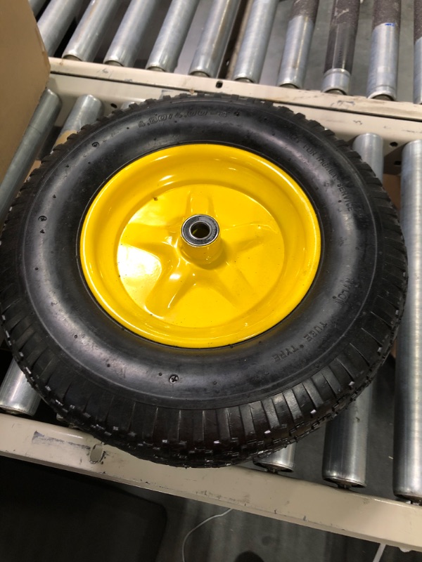 Photo 1 of 2 New Solid Commercial Knobby 4.80/4.00-8" Flat Free Tire for Wheelbarrow/Cart Universal 16" w/Steel Rim Packed in Carton-Bore 5/8" or 3/4" T167-Hub 3-6" Adjustable
