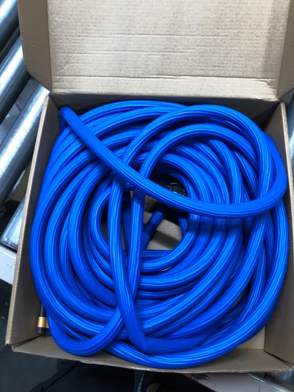 Photo 2 of 100ft Expandable Garden Hose, 2023 Upgrade Lightweight Extra Strength Fabric and 3-Layer Latex Core, Reusable 3/4" Solid Brass Fittings, Dirt-Resistant, No-Kink, Best Choice for Watering and Washing Blue 100FT