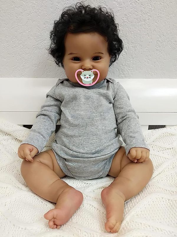 Photo 1 of Terabithia 20" African American Reborn Baby Doll, Soft Weighted Realistic Girl, Dark Brown Skin, Sweet Smile
