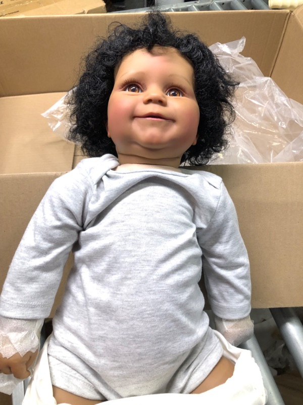 Photo 2 of Terabithia 20" African American Reborn Baby Doll, Soft Weighted Realistic Girl, Dark Brown Skin, Sweet Smile
