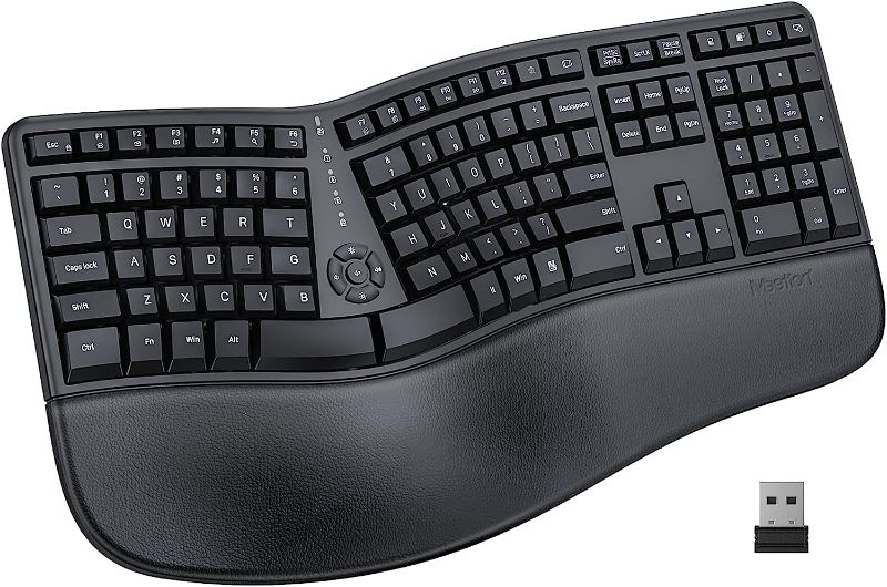 Photo 1 of MEETION Ergonomic Keyboard, Wireless Computer Keyboard, Ergo Split Keyboard with Cushioned Wrist, Palm Rest, Curved, Natural Typing, Full Size 112 Keys for...
