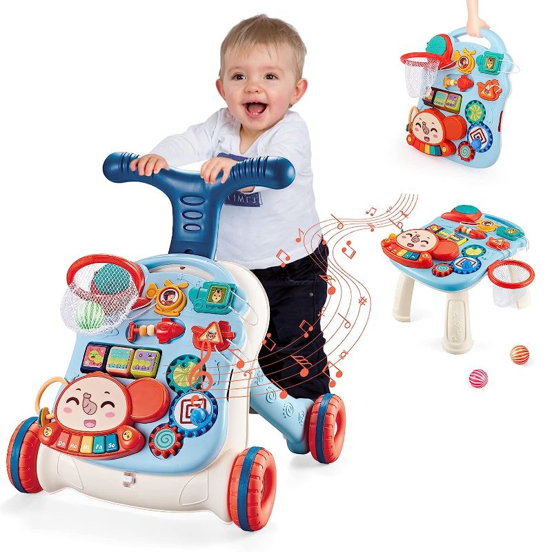 Photo 1 of 3 in 1 Baby Walker for Girls Boys Sit-to-Stand Walker Learning Walkers Activity Center Table Educational with Removable Play Panel Weight Gain Design Lights...
