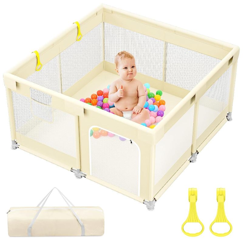 Photo 1 of ZESHWER Baby Playpen with Gate, Play Pens for Babies and Toddlers, Play Yard for Baby, 50"x50" Baby Fence, Activity Center for Baby, Sturdy Safety...
