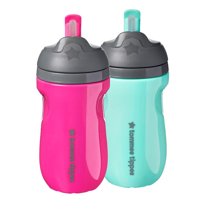 Photo 1 of Tommee Tippee Insulated Straw Cup for Toddlers, Spill-Proof, 9oz, 12m+, 2-Count, Pink and Mint Green
