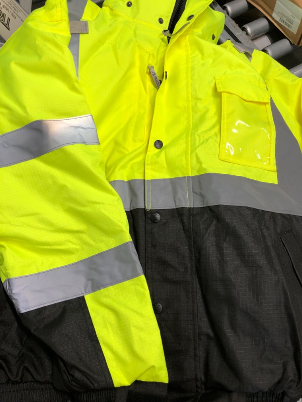 Photo 3 of High Visibility Reflective Winter Bomber Jacket, Black Bottom, ANSI Compliant, Ergodyne GloWear 8377,2XL,Lime
