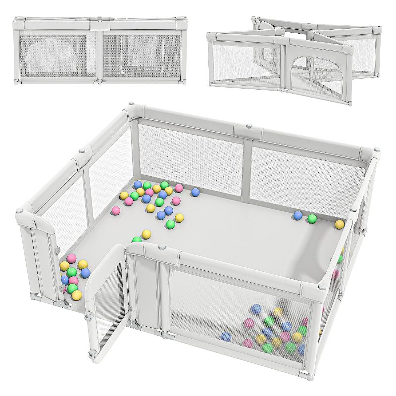 Photo 1 of KHHYYLFJ Large Foldable Playpen for Baby and Toddler with Mat Gate Zipper, Outdoor Indoor Extra Big Portable Kid Infant Area Pop Up Outside Activity Play...
