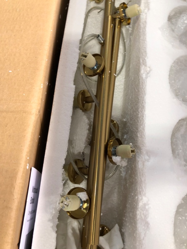 Photo 1 of APLampara Mid Century Modern Chandelier Linear Chandeliers 16-Light Brass Gold Pendant Lighting Fixture for Dining Room, Kitchen Island Gold+White