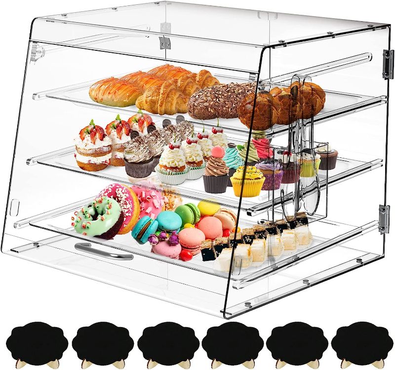 Photo 1 of 3 Tray Clear Display Case,Pastry Display Case,Commercial Countertop Bakery Display Case with Front and Rear Door,Acrylic Display Case with Serving Tong 22 x...
