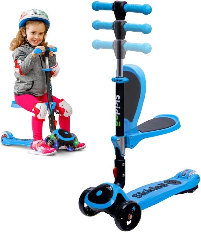 Photo 1 of Kick Scooters for Kids Ages 3-5 (Suitable for 2-12 Year Old) Adjustable Height Foldable Scooter Removable Seat, 3 LED Light Wheels, Rear Brake, Wide...
