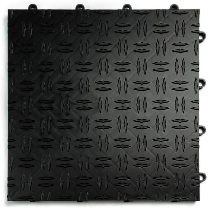 Photo 1 of Big Floors GarageTrac Diamond, Durable Copolymer Interlocking Modular Non-Slip Garage Flooring Tile (24 Pack), Black
