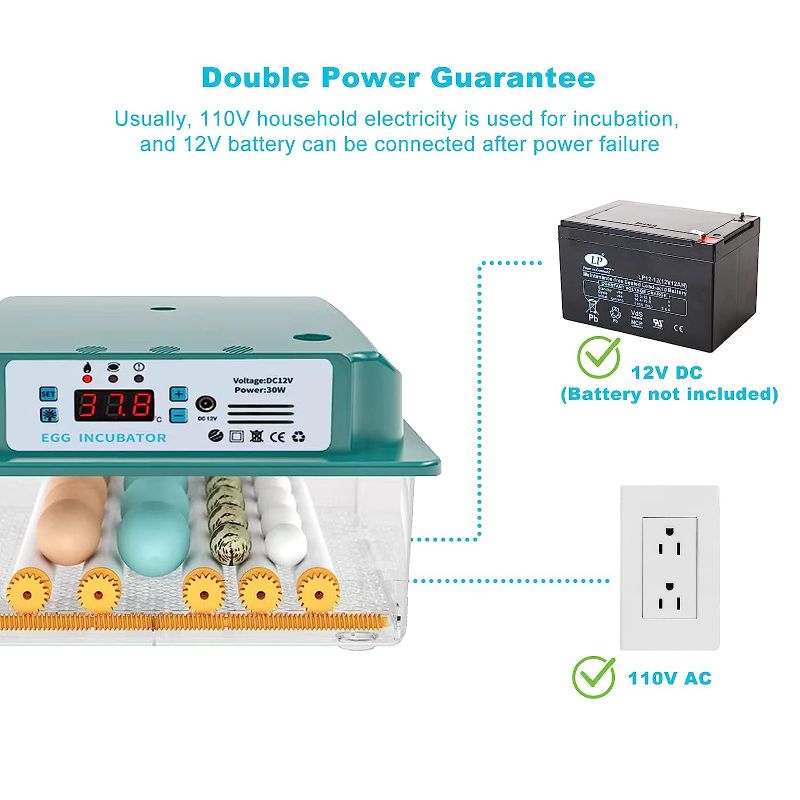 Photo 1 of 16 Eggs Incubators for Hatching Egg, Automatic Turn Eggs, Double Power Garantee, Chickens Quail Duck Egg Incubator, Adjustable Egg Tray Spacing Monitoring Incubators with Egg Candler
