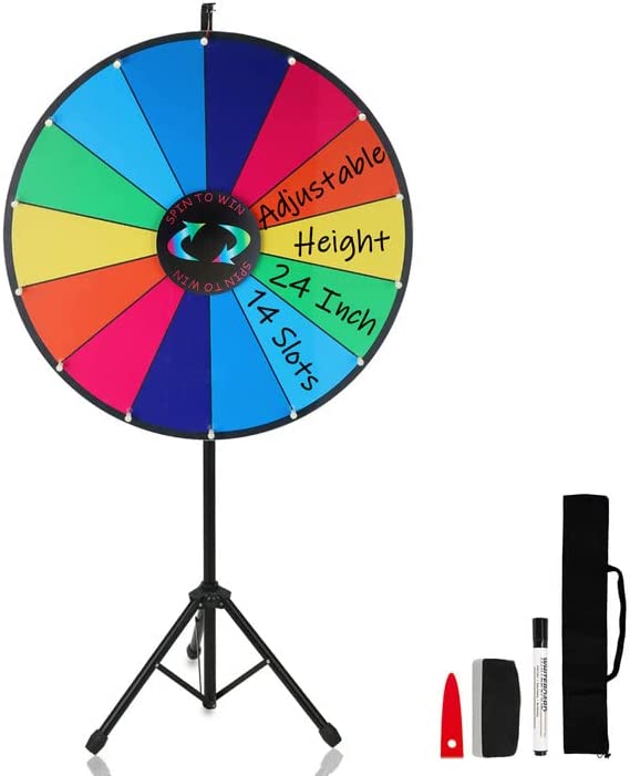 Photo 1 of Hooomyai 24 Inch Prize Wheel with Folding Tripod Floor Stand Height Adjustable 14 Slots Color Dry Erase Spin Wheel Spinner Game with Dry Erase & Marker Pen for Trade Show Fortune Spinning Game
--- Factory Package --- 