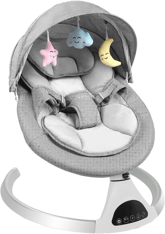 Photo 1 of HARPPA Electric Baby Swing for Infants to Toddler, Portable Babies Swinger for Newborn Boy and Girls with 5 Swing Speed, Remote Control Music Speaker with 12 Preset Lullabies Enabled Bluetooth Gray
