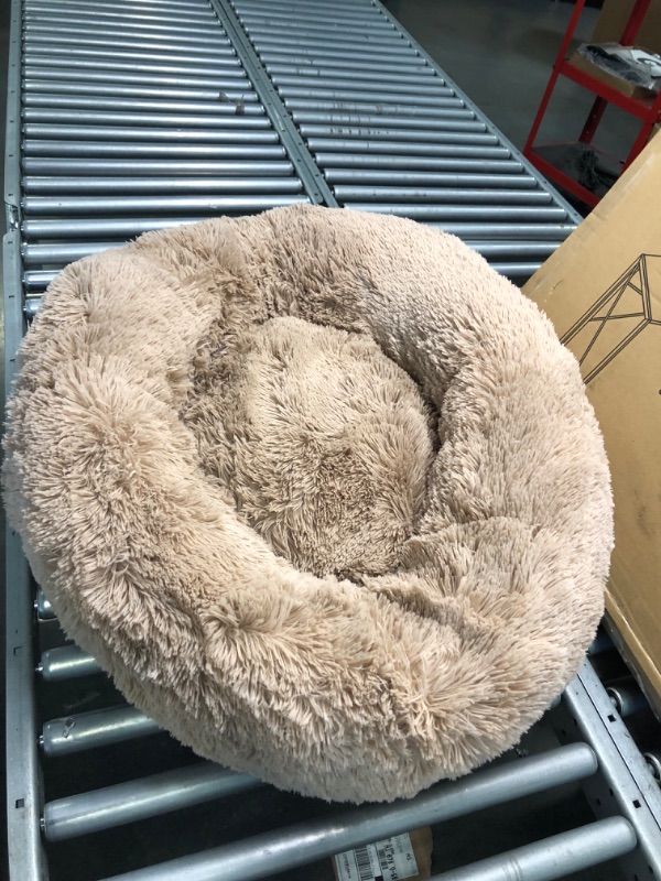 Photo 3 of Bedsure Calming Dog Bed for Medium Dogs - Donut Washable Medium Pet Bed, 30 inches Anti Anxiety Round Fluffy Plush Faux Fur Cat Bed, Fits up to 45 lbs Pets, Camel 30x30x8 Inch (Pack of 1) Camel