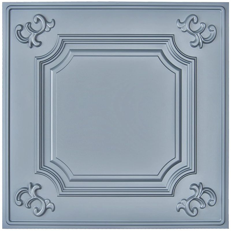 Photo 1 of Art3d Drop Ceiling Tiles 24x24 in Grey (12-Pack, 48 Sq.ft), Wainscoting Panels Glue Up 2x2 24"x24" Gray 12