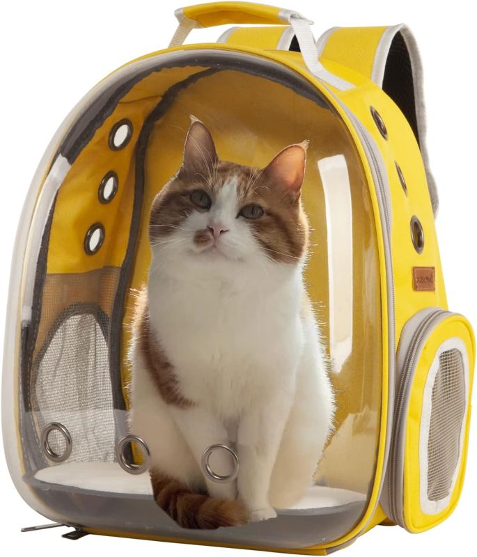 Photo 1 of XZKING Cat Backpack Carrier Bubble Bag, Transparent Space Capsule Pet Carrier Dog Hiking Backpack, Small Dog Backpack Carrier for Cats Puppies Airline Approved Travel Carrier Outdoor Use Yellow
