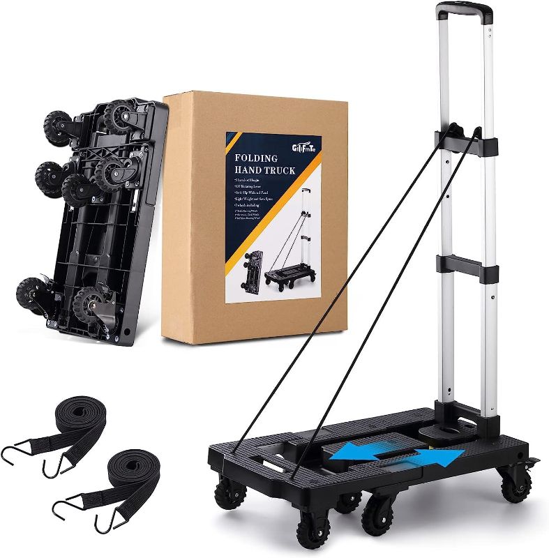 Photo 1 of GtIiFmTe Folding Hand Truck,Lightweight Hand Truck Dolly,Luggage Cart with 7 Tank Wheels,330 lbs Heavy Duty Truck and Dolly Portable with 2 Brake Wheels?Utility Cart Dolly for Moving