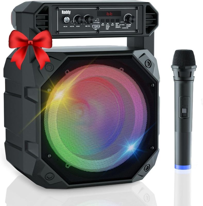 Photo 1 of Raddy RS68 Portable Karaoke Machine with Low Noise Wireless Microphone, PA System Rechargeable Bluetooth Speaker with LED Lights for Christmas Birthday Gift Home Party, Supports TF Card/USB/AUX
--- Unable To Test --- 