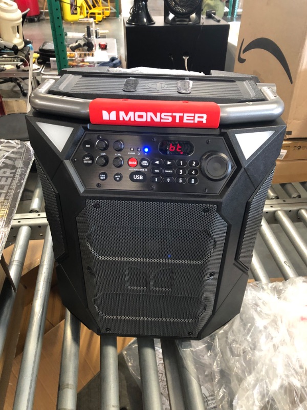 Photo 3 of Monster Rockin' Roller 270 Portable Indoor/Outdoor Wireless Speaker, 200 Watts, Up to 100 Hours Playtime, IPX4 Water Resistant, Qi Charger, Connect to Another TWS Speaker (Slate) Black/Slate