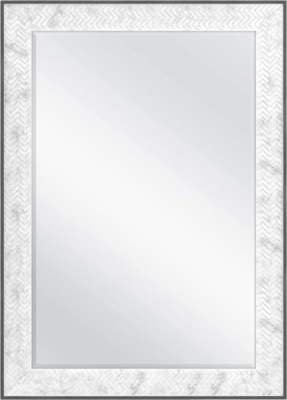 Photo 1 of ALIMORDEN Full Length Mirror Wall-Mounted Dressing Marble Border Mirror Rectangular for Bedroom Living Room Shower Room White?53.9" H x 19.7" W?