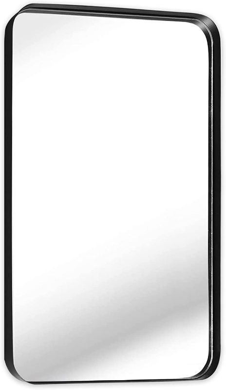 Photo 1 of zenmag Black Bathroom Mirror, 30" x 20" Wall Mounted Rounded Rectangle Wall Mirror, Rustproof Metal Frame Wall Mirror, Suitable for Bathroom, Bedroom, Living Room, Horizontal or Vertical Hanging
