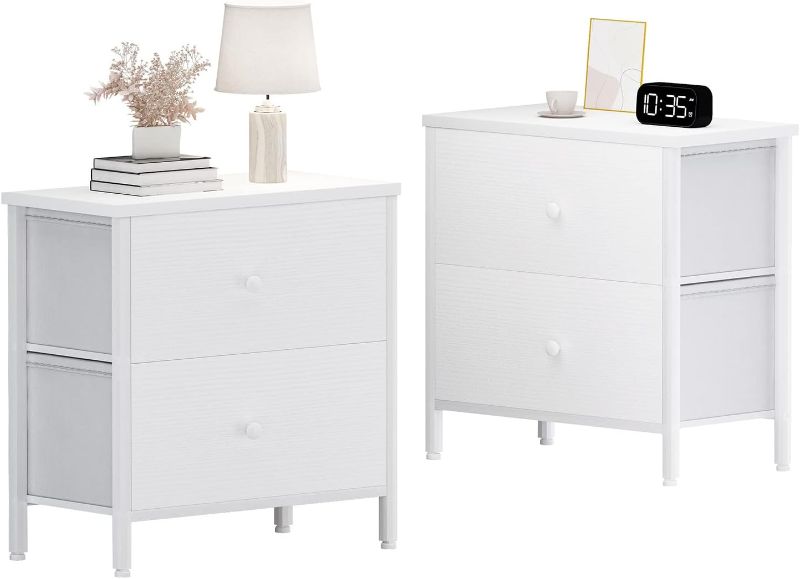 Photo 1 of BOLUO White Nightstands Set of 2, 2 Drawer Dresser for Bedroom Night Stand Small Dresser End Table with Drawers Modern
