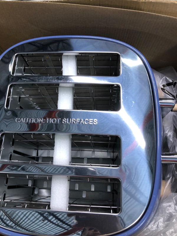 Photo 3 of Anfilank Toaster 4 Slice,Retro Stainless Steel Toaster with Extra Wide Slots Cancel, Bagel, Defrost Function, Dual Independent Control Panel, Removable Crumb Tray, 6 Shade Settings and High Lift Lever, Blue, New Version