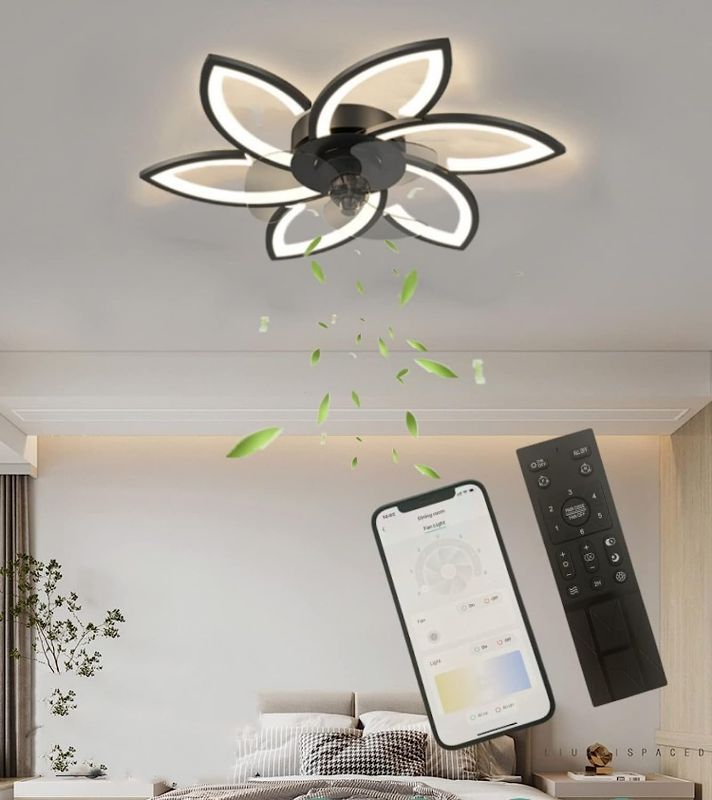 Photo 1 of ASDMD Ceiling Fan with Light Low Profile Flush Mount,Bladeless and Remote APP Control, Modern Ceiling Fans with Dimmable LED Light, 6 Speed Wind Timing for...

