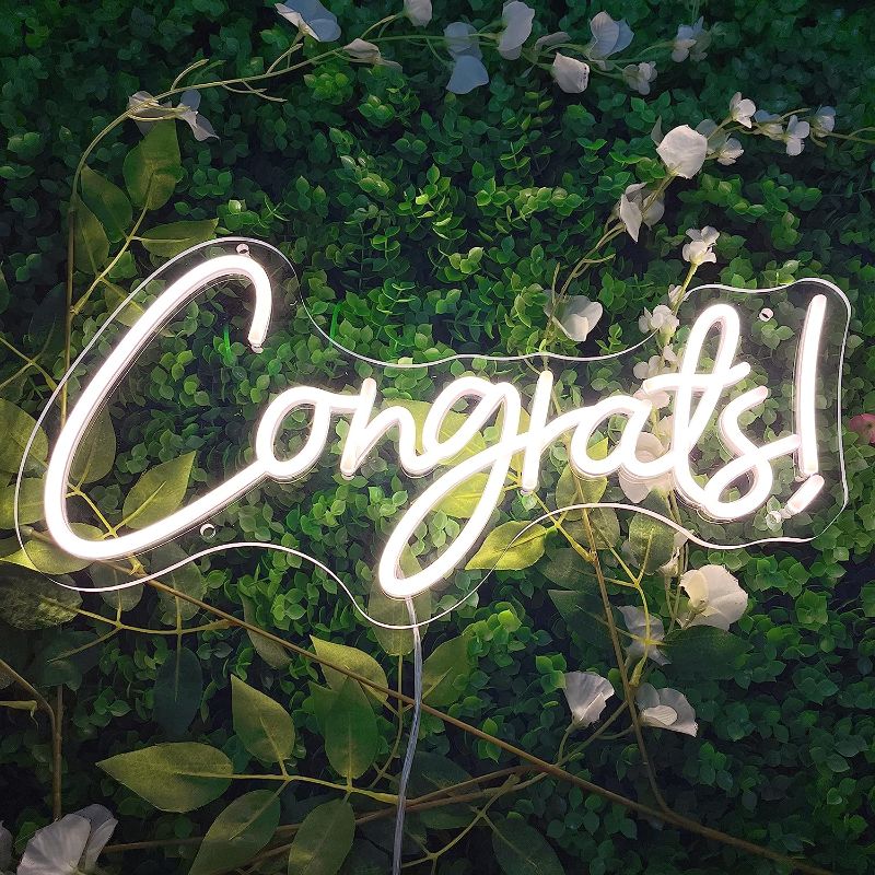 Photo 1 of Congrats Neon Sign, Congrats Grad Neon Light for Backdrop, Grad Party Decor, Wedding, Birthday, Graduation Gifts, Celebration Banquet Backdrop, Graduation...
