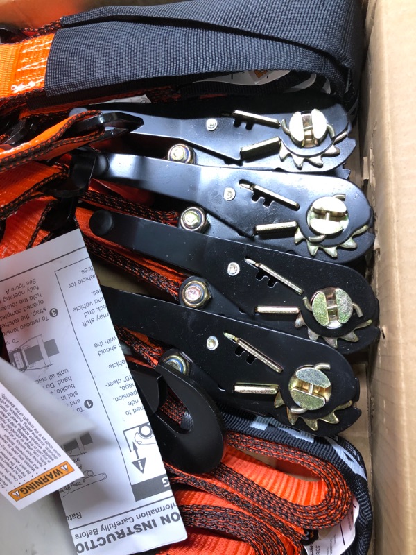 Photo 3 of VULCAN Complete Axle Strap Tie Down Kit s - PROSeries - Includes (4) 22 Inch Axle Straps, (4) 36 Inch Axle Straps, and (4) 8' Snap Hook Ratchet Straps PROSeries Orange