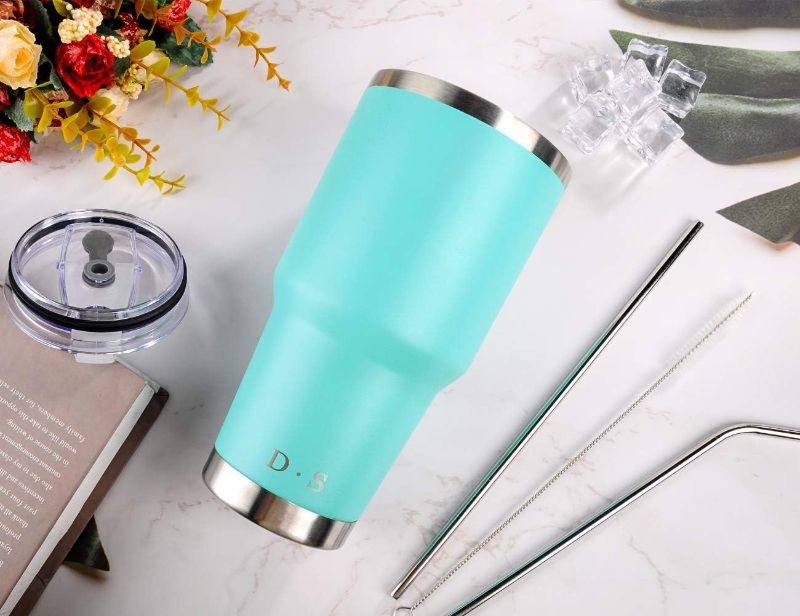 Photo 1 of 30oz Blue Tumbler Stainless Steel Double Wall Vacuum Insulated Mug with Straw and Lid, Cleaning Brush for Cold and Hot Beverages NO STRAW!!
