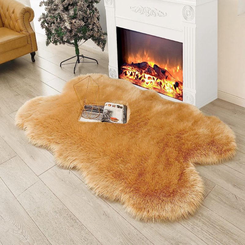 Photo 1 of CKLZSAY Luxury Soft Fluffy Deluxe Rug Faux Fur Sheepskin Rug Home Deco Rugs Bedroom Living Room Floor Sofa Cover Seat Cushion Bedside Fuzzy Rug Sheepskin...
