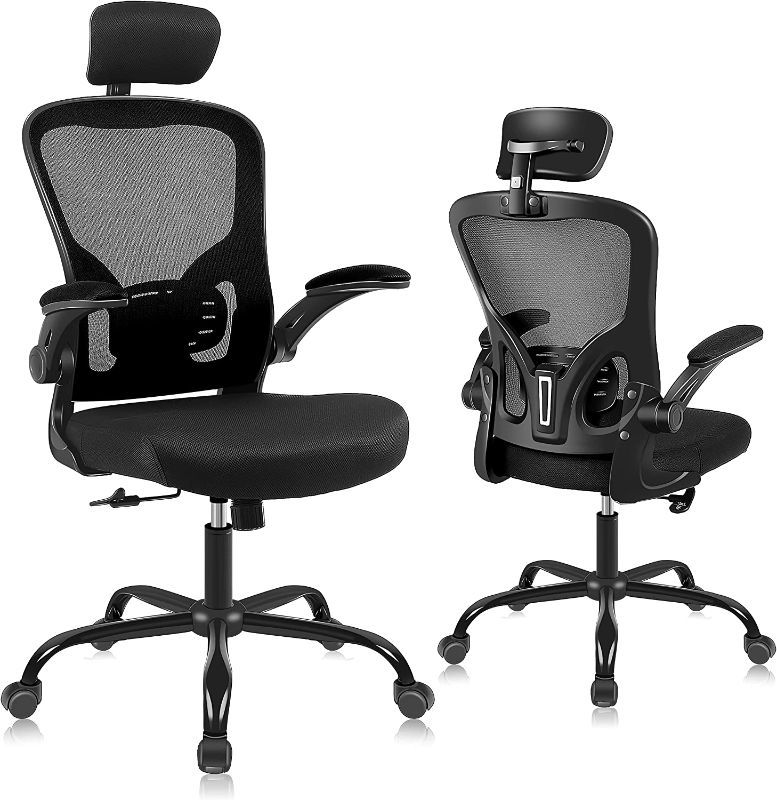 Photo 1 of Office Desk Chair Breathable Mesh Swivel Computer Chair, Lumbar Back Support Task Chair, Office Chairs with Headrest and Flip-up Arms,...
