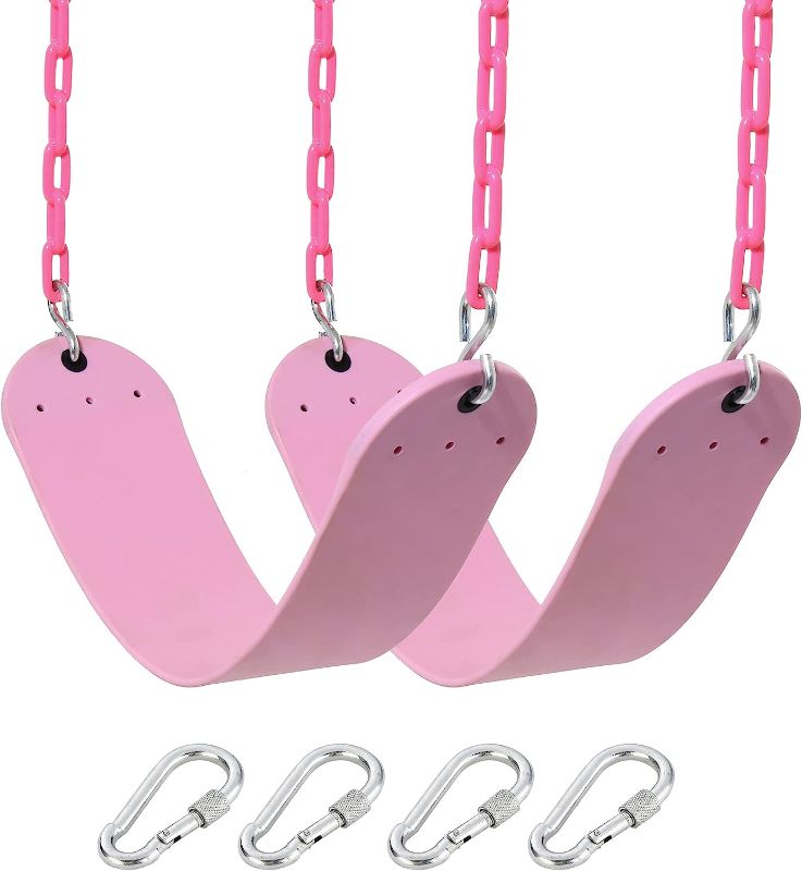 Photo 1 of 2 Pack Pink Swings Seats Heavy Duty 66 Inches Chain Plastic Coated - Playground Swing Set Accessories Replacement with Snap Hooks (Pink)